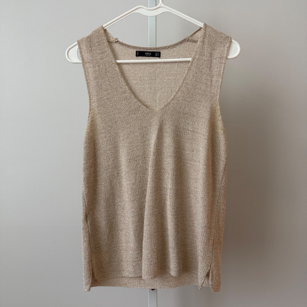 MNG Metallic Relaxed Shabby Coastal Clean Knit Tank Top S Beige